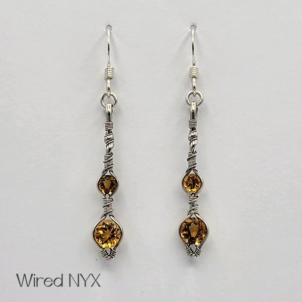 Natural Citrine Gemstone Earrings Wire Wrapped in Sterling Silver (Oxidized) Material: Sterling Silver (Oxidized) Stones: Natural Citrine Earring length: 51mm
