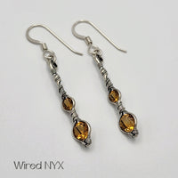Natural Citrine Gemstone Earrings Wire Wrapped in Sterling Silver (Oxidized) Material: Sterling Silver (Oxidized) Stones: Natural Citrine Earring length: 51mm